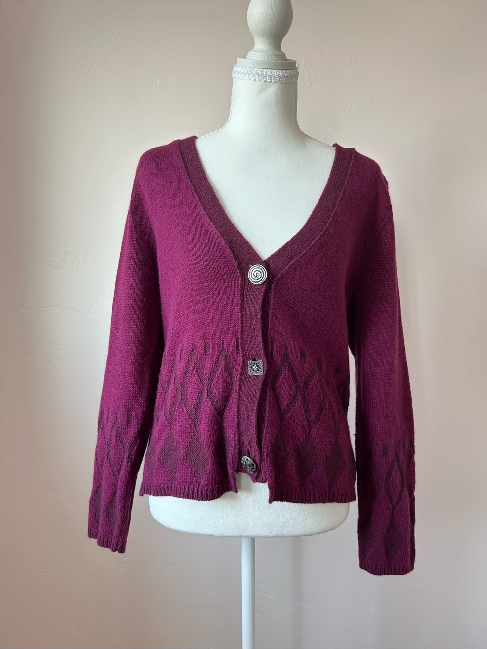 Christopher & Banks Plum V-Neck Button Cardigan Sweater